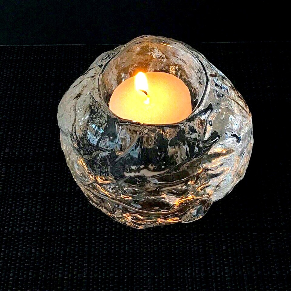 Kosta Boda Snowball Votive Candle Holder Scandinavian Art Glass Ann Warff